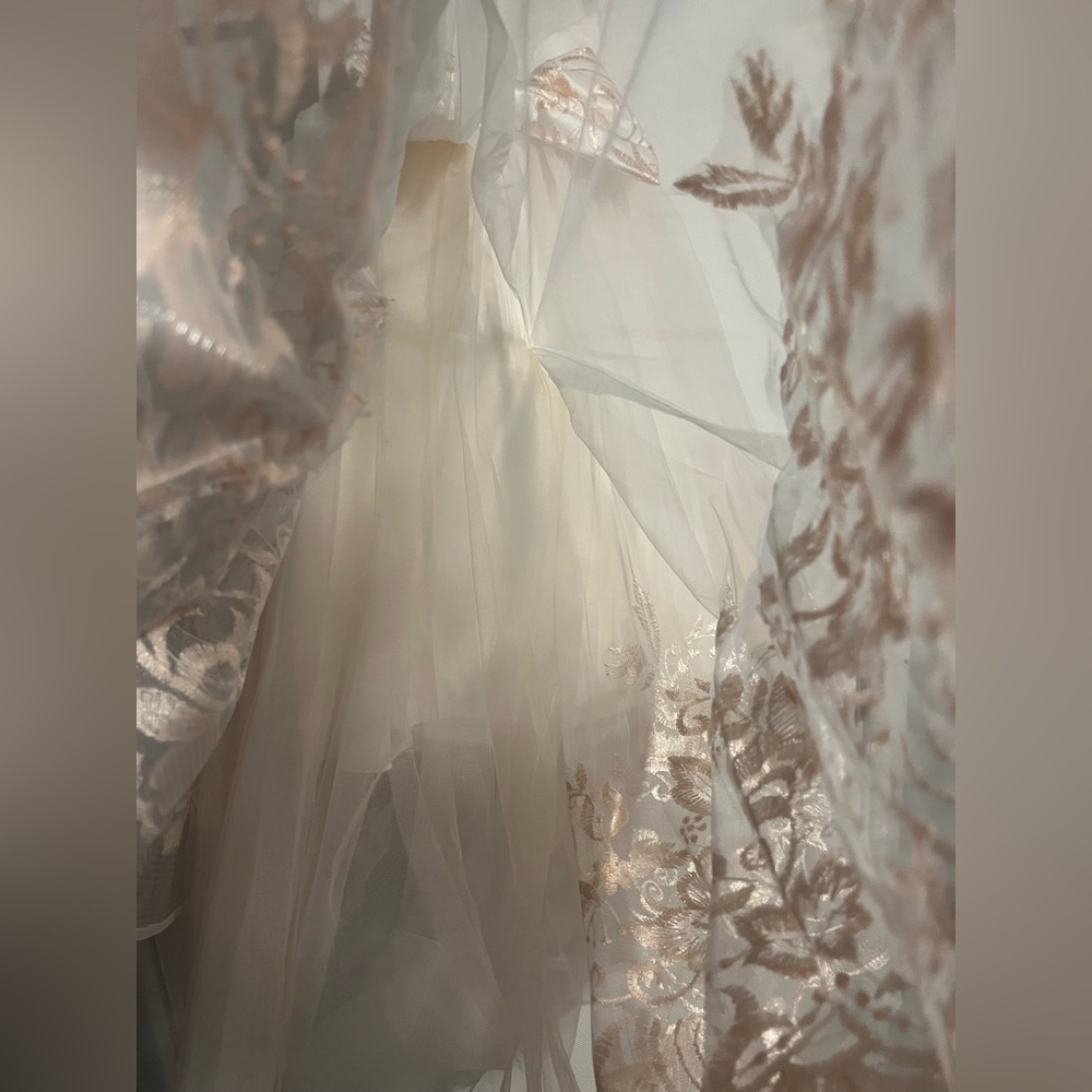 Elegant Cream and Peach Gold Floral Gown - Picture 11 of 12